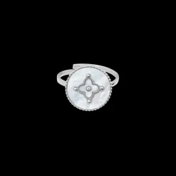 Bague Ajustable Femme TALLIA Acier Argenté Nacre Blanche