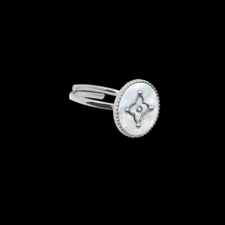 Bague Ajustable Femme TALLIA Acier Argenté Nacre Blanche