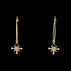 Boucles d'oreilles Créoles Femme AUSTRALE Acier Doré Perles Noires