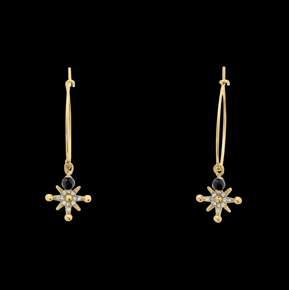 Boucles d'oreilles Créoles Femme AUSTRALE Acier Doré Perles Noires