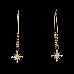 Boucles d'oreilles Créoles Femme ANTHAREA Acier Doré Perles Noires