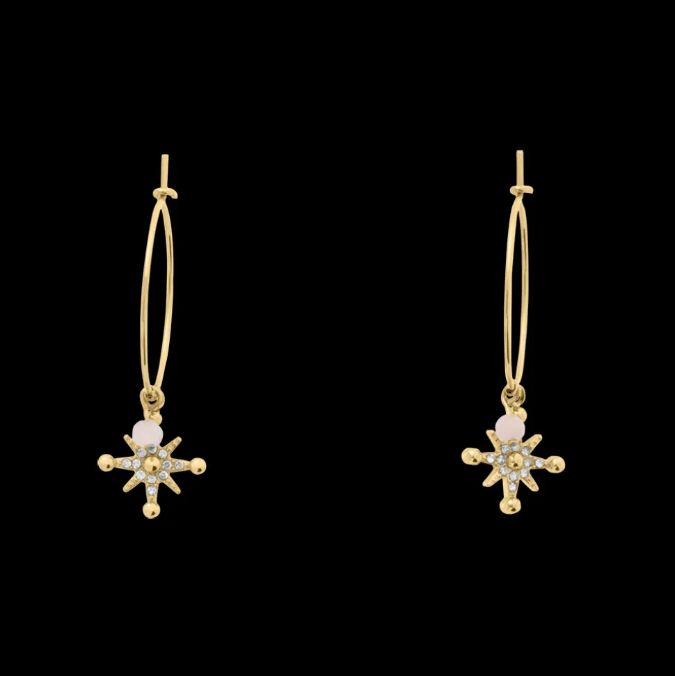 Boucles d'oreilles Créoles Femme AUSTRALE Acier Doré Perles Roses