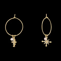 Boucles d'oreilles Créoles Femme AUSTRALE Acier Doré Perles Roses