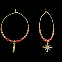 Boucles d'oreilles Créoles Femme ANTHAREA Acier Doré Perles Rouges