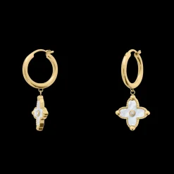 Boucles d'oreilles Créoles Femme RUBYA Acier Doré Nacre Blanche