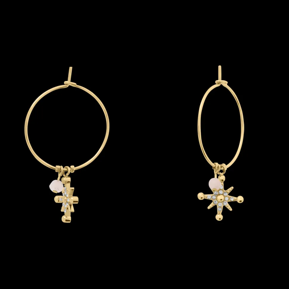 Boucles d'oreilles Créoles Femme AUSTRALE Acier Doré Perles Roses