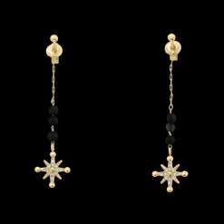 Boucles d'oreilles Pendantes Femme AUSTRALE Acier Doré Perles Noires