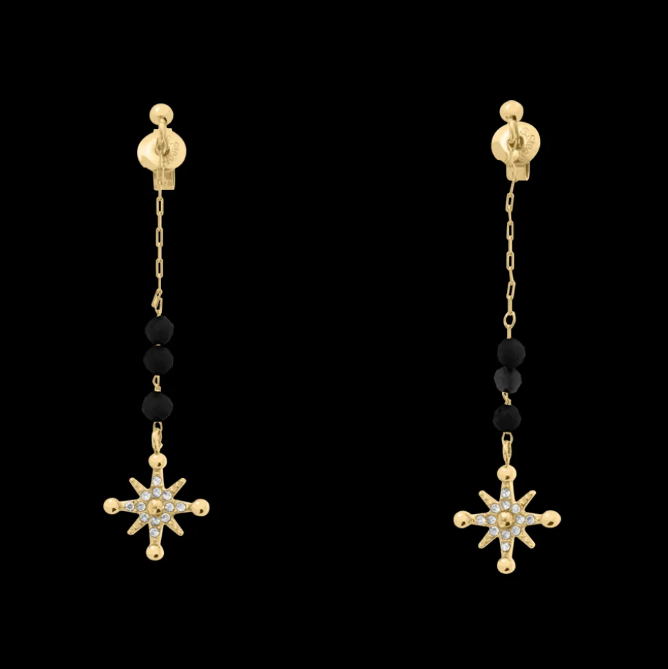 Boucles d'oreilles Pendantes Femme AUSTRALE Acier Doré Perles Noires