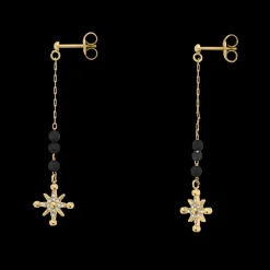 Boucles d'oreilles Pendantes Femme AUSTRALE Acier Doré Perles Noires