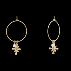 Boucles d'oreilles Pendantes Femme AUSTRALE Acier Doré Perles Blanches