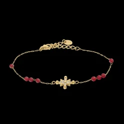 Bracelet Chaîne Femme ANTHAREA Acier Doré Perles Rouges