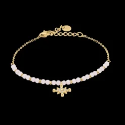 Bracelet Chaîne Femme ANTHAREA Acier Doré Perles Roses