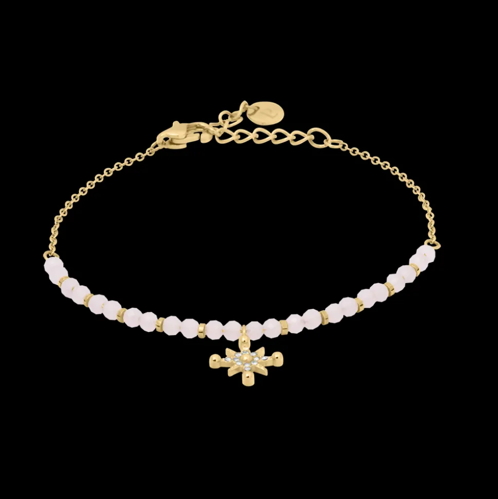 Bracelet Chaîne Femme ANTHAREA Acier Doré Perles Roses