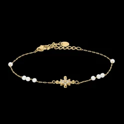 Bracelet Chaîne Femme ANTHAREA Acier Doré Perles Blanches