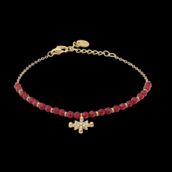 Bracelet Chaîne Femme ANTHAREA Acier Doré Perles Rouges