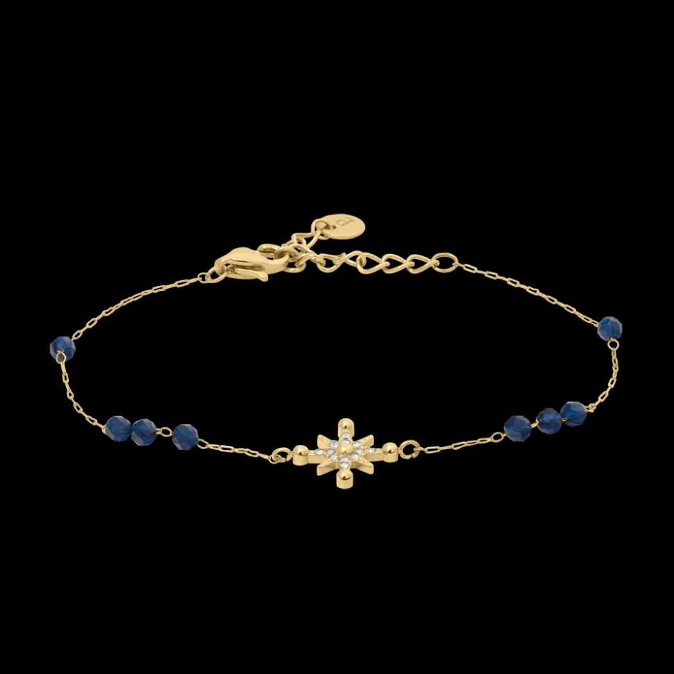 Bracelet Chaîne Femme ANTHAREA Acier Doré Perles Bleues