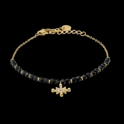 Bracelet Chaîne Femme ANTHAREA Acier Doré Perles Noires