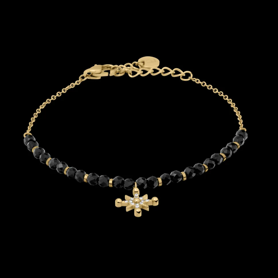 Bracelet Chaîne Femme ANTHAREA Acier Doré Perles Noires