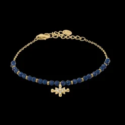 Bracelet Chaîne Femme ANTHAREA Acier Doré Perles Bleues