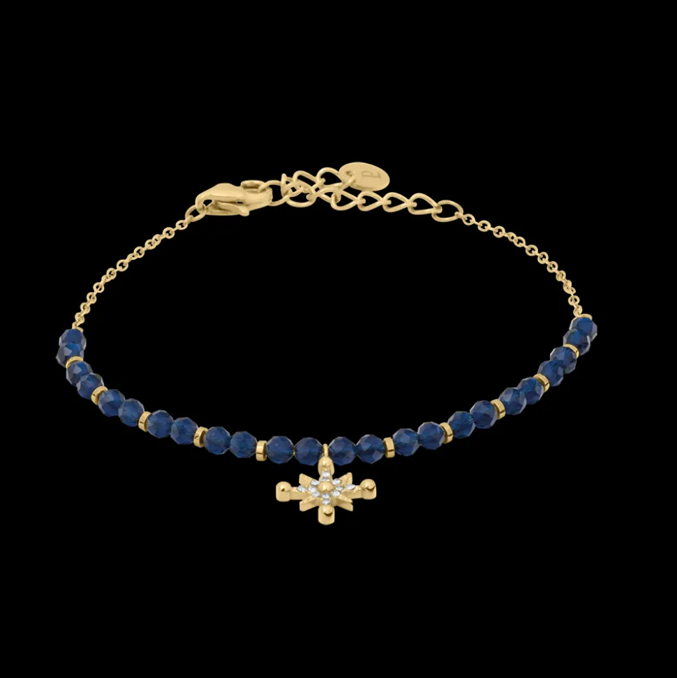 Bracelet Chaîne Femme ANTHAREA Acier Doré Perles Bleues
