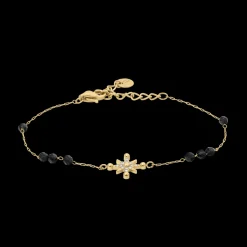 Bracelet Chaîne Femme ANTHAREA Acier Doré Perles Noires