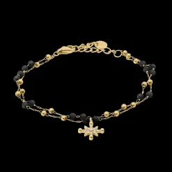 Bracelet Chaîne Femme AUSTRALE Acier Doré Perles Noires