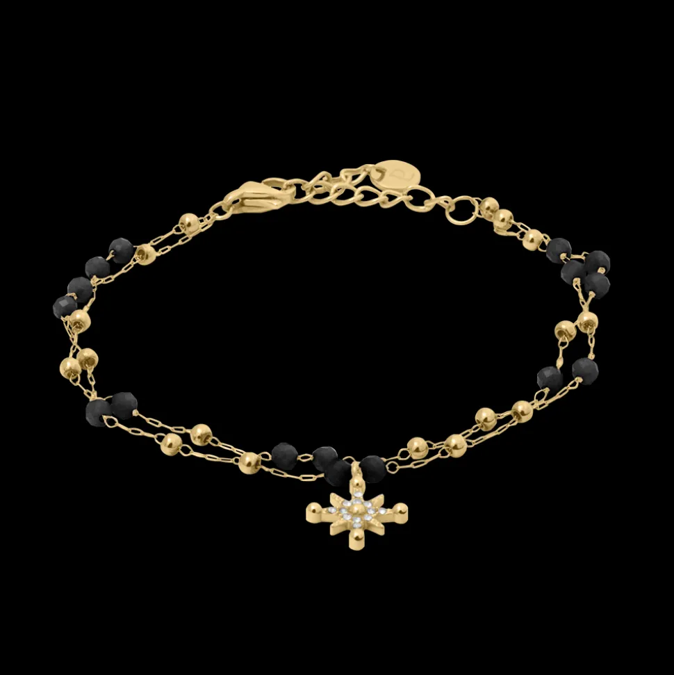 Bracelet Chaîne Femme AUSTRALE Acier Doré Perles Noires