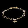 Bracelet Chaîne Femme AUSTRALE Acier Doré Perles Roses
