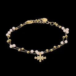 Bracelet Chaîne Femme AUSTRALE Acier Doré Perles Roses