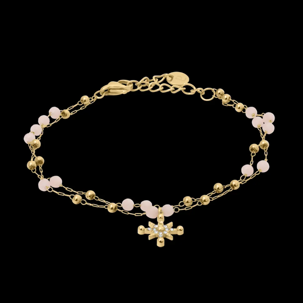 Bracelet Chaîne Femme AUSTRALE Acier Doré Perles Roses