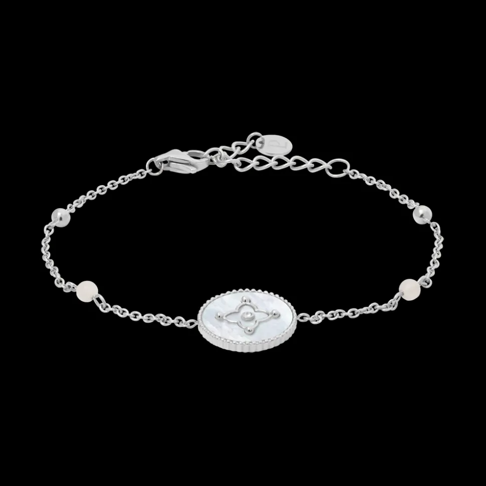 Bracelet Chaîne Femme TALLIA Acier Argenté Nacre Blanche