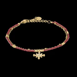 Bracelet Double Rang Femme ANTHAREA Acier Doré Perles Rouges