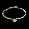 Bracelet Double Rang Femme ANTHAREA Acier Doré Perles Blanches