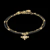 Bracelet Double Rang Femme ANTHAREA Acier Doré Perles Noires