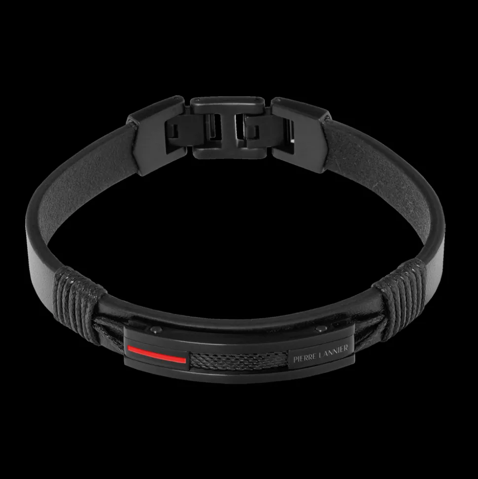 Bracelet Homme PADDOCK Acier Noir Cuir Noir