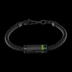 Bracelet Homme PADDOCK Cuir Tressé et Acier Noir Résine Verte