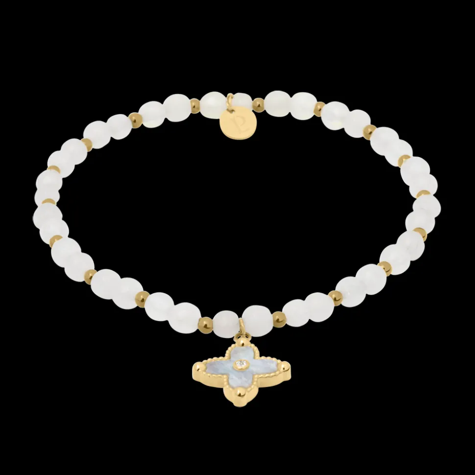 Bracelet Perles Femme RUBYA Acier Doré Nacre Blanche