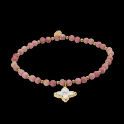 Bracelet Perles Femme RUBYA Acier Doré Nacre Rouge