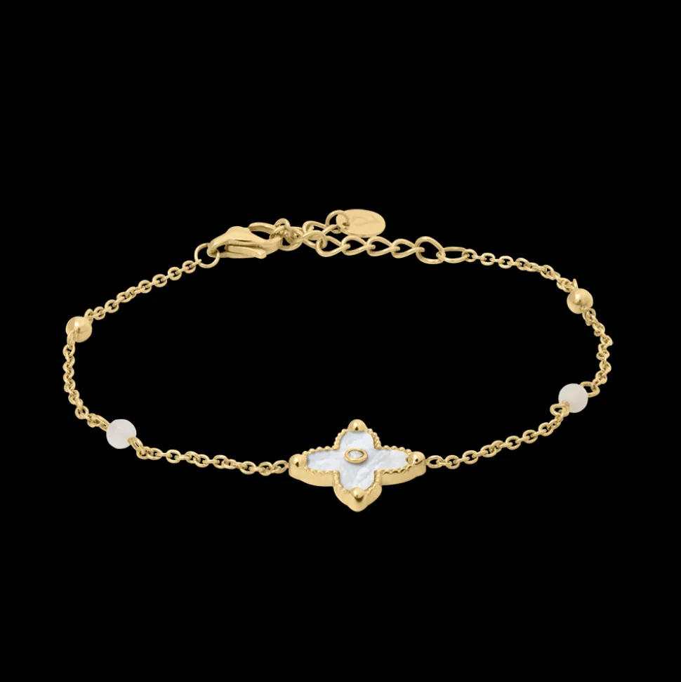 Bracelet Perles Femme RUBYA Acier Doré Nacre Blanche
