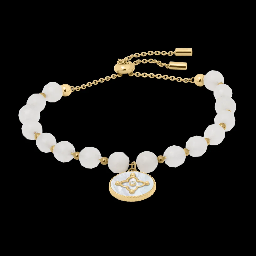 Bracelet Perles Femme TALLIA Acier Doré Nacre Blanche