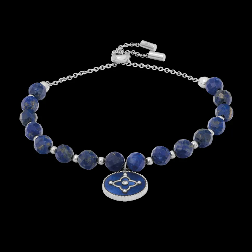 Bracelet Perles Femme TALLIA Acier Argenté Nacre Bleue