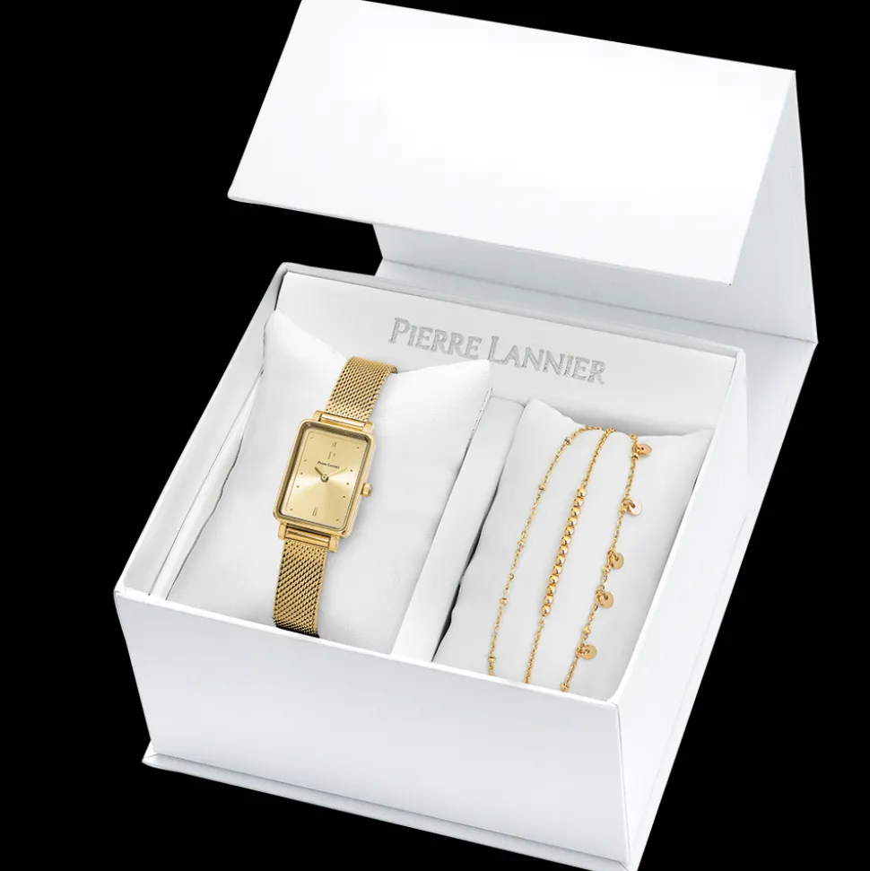 Coffret Femme ARIANE Cadran Doré Bracelet Acier milanais Doré