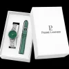 Coffret Femme CHOUQUETTE Argenté Cadran Vert Bracelet Cuir Vert 12 MM