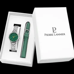 Coffret Femme CHOUQUETTE Argenté Cadran Vert Bracelet Cuir Vert 12 MM