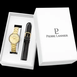 Coffret Femme CHOUQUETTE Doré Cadran Doré Bracelet Cuir Noir 12 MM
