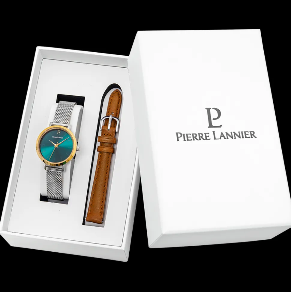 Coffret Femme CHOUQUETTE Cadran Vert Bracelet Cuir Brun
