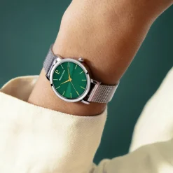 Coffret Femme CHOUQUETTE Argenté Cadran Vert Bracelet Cuir Vert 12 MM