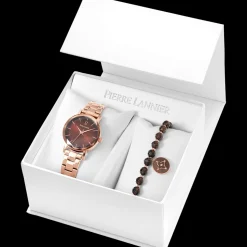 Coffret Femme MULTIPLES Doré-rose Cadran Chocolat Bracelet Acier Doré-rose 14 MM