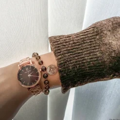 Coffret Femme MULTIPLES Doré-rose Cadran Chocolat Bracelet Acier Doré-rose 14 MM