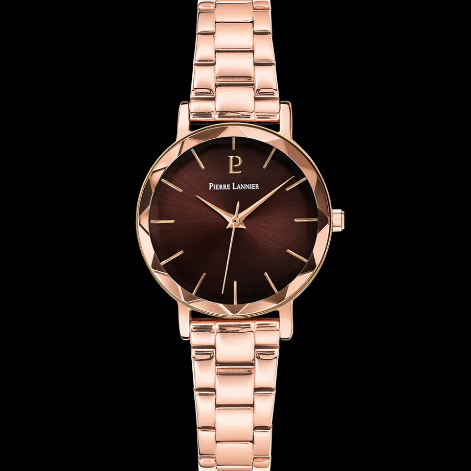 Coffret Femme MULTIPLES Doré-rose Cadran Chocolat Bracelet Acier Doré-rose 14 MM